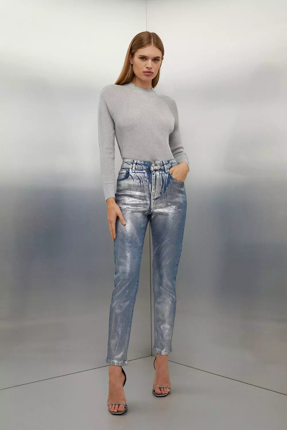 Silver store metallic jeans